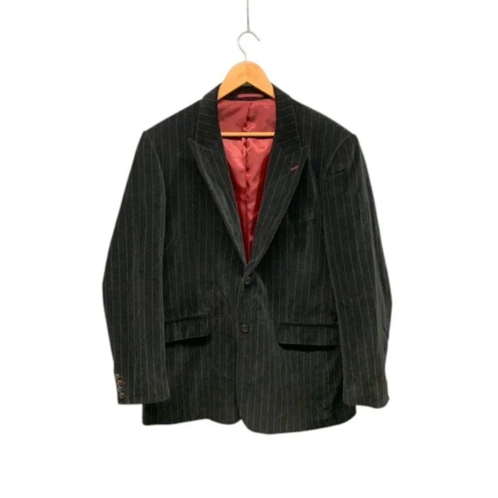 Michael Brandon Men’s XL 44 Black Pinstripe Corduroy Blazer Jacket Lined‎ Formal